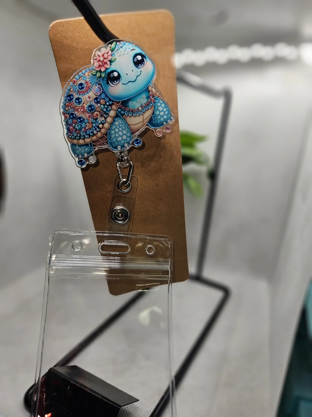 Cute Blue Turtle Badge Reel Card Holder